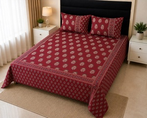 <b>King</b> <b>Size</b> Floral Cotton <b>Sheet</b> Set Red Botanical Bed Linen Soft Cotton Bedsheet Bedroom Decor Flat <b>Sheet</b> with Pillow Cover - Product Image 1