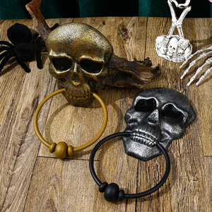 Sonnette en forme de crâne, décoration d'Halloween, bronze, argent, plastique, fournitures de fête d'intérieur - Product Image 1