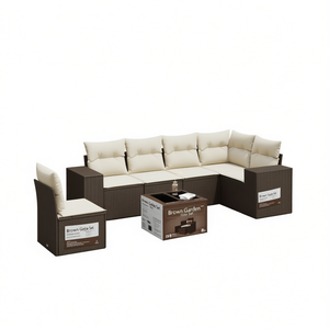 Conjunto de Sofás de Jardín Marrón, Seccional de Ratán para Exteriores con Cojines, Diseño Contemporáneo, Muebles Duraderos - Product Image 1