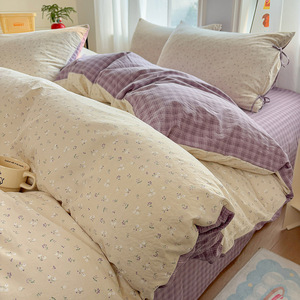 Four Piece Bedding Set Washed Cotton Duvet Cover Pillowcase <b>Fitted</b> <b>Sheet</b> Student Dormitory Set Spring 2026 Geometric Cartoon - Product Image 3