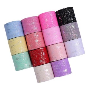 Nastro in Tulle di Poliestere Iridescente a Stella a Cinque Punte da 6 cm x 25 Iarde per Fiocchi Fai-da-te, Accessorio Decorativo per Capelli di Bambini, Feste e Regali - Product Image 5