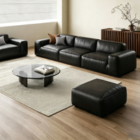 Canapé modulaire en cuir noir minimaliste moderne, grand canapé carré en cuir pour salon, meubles de maison