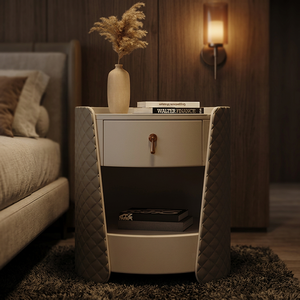 Table de chevet <span class=keywords><strong>Evelyn</strong></span> T17, style italien moderne minimaliste, en cuir véritable, fabrication artisanale, plateau en bois massif, écologique, luxe pour chambre à coucher - Product Image 3