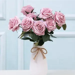 10 cabeças rosa buquê de seda rosa flor para decoração de casamento