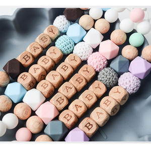 Porte-sucette en Silicone pour bébé, perles, attaches en bois de hêtre, jouet de dentition M3633 - Product Image 3