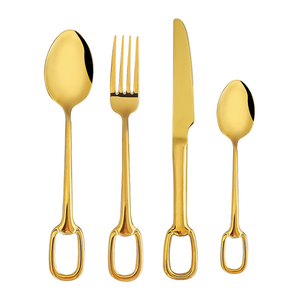 Ensemble de couverts DFU9 plaqués or, polis miroir, avec poignée à boucle carrée, couteau, fourchette et cuillère, pour cadeau, mariage, fête - Product Image 2