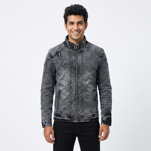 Wholesale 2026 New Autumn Men's Stylish ODM Custom Zip <b>Denim</b> Jacket Oversized Hip Hop Street Stand Collar Hooded Front Logo - Product Image 1