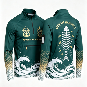 Camicia da Pesca Nautica da Uomo UPF 50 ad Asciugatura Rapida Traspirante a Maniche Lunghe con Zip a Quarto, Taglie Forti, per Tornei e Attività all'Aperto - Product Image 1