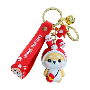 Baimao gantungan kunci kelinci asli, gantungan kunci Kelinci gaya Tiongkok, gantungan kunci karet PVC 3D, hadiah promosi dengan harga terbaik
