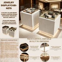 Vitrine de présentation de bijoux en verre carrée moderne avec base en pierre et éclairage LED pour magasin de bijoux