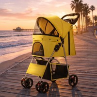 Poussette pliable 4 roues pour animaux de compagnie avec fermeture éclair confortable, chariot de voyage portable, panier de rangement imperméable et respirant