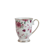Mug en Porcelaine Fine en Gros, Tasse à Café Florale en Céramique sur Pied avec Logo Personnalisé
