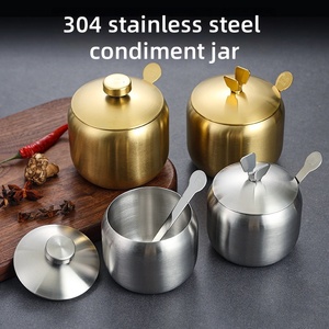 Récipients d'assaisonnement en acier inoxydable doré pour la cuisine, pot à épices, <span class=keywords><strong>sucrier</strong></span> avec couvercle, organisateurs de stockage de sel, poivre et sucre - Product Image 2