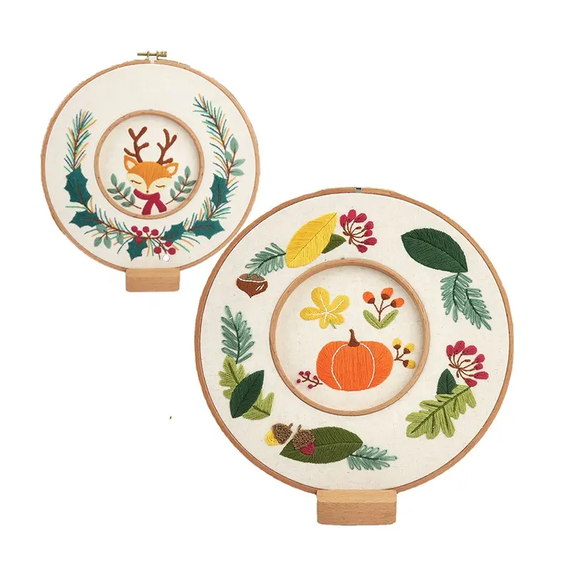 Wholesale Christmas Crafts Multiple Pattern Hoop Hand DIY Needle Kit Adults Cross Stitch Starter Embroidery Kit for Beginners