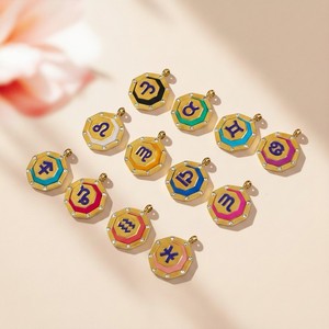 Ciondoli in Acciaio Inossidabile P363T con <span class=keywords><strong>Segni</strong></span> Zodiacali Ottagonali, Placcati Oro 18K PVD, con Zirconi Intarsiati e Smalto, per Creazione di Gioielli Fai-da-Te - Product Image 4