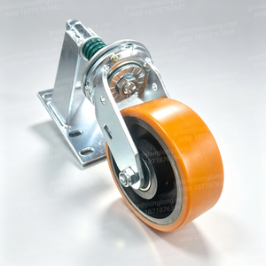 Kit de roulettes flottantes robustes sans soudure à montage latéral avec ressort, capacité 750 kg, roues en fonte avec bande de roulement en polyuréthane amortissante et roulement à billes - Product Image 2