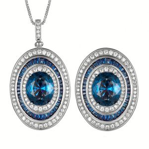 Fashion Bulk Eco-friendly Copper 10-12MM Blue Cubic Zirconia Pendant Ring <b>Jewellery</b> <b>Sets</b> <b>for</b> <b>Women</b> Wholesale - Product Image 1