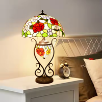 Lampu Meja Besar Bergaya Modern dengan Kaca Patri Motif Bunga Mawar, Kaca Patri Logam untuk Kamar Tidur, Ruang Tamu, Kantor Rumah