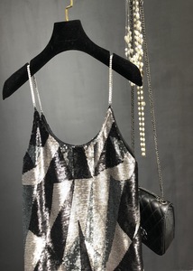 Robe mi-longue à sequins style célébrité internet, motif géométrique, coupe ajustée, amincissante, brillante, ligne A, pour <span class=keywords><strong>femme</strong></span> - Product Image 3