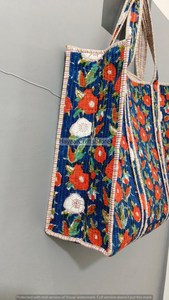 Best Quality Large 18 Inch Spring Solid Color Eco-Friendly Reusable Lightweight Cotton Hand Block Tote Bag - Product Image 4