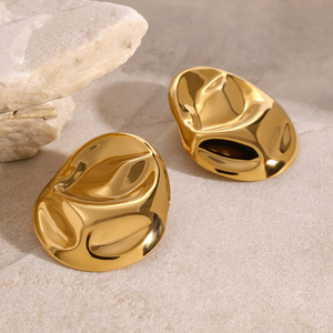 Fashion Irregular Oval <b>Stud</b> <b>Earrings</b> 18K Gold Plated Zinc Alloy Geometric Design For Women Jewelry - Product Image 4