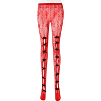 Pantalon en dentelle sexy transparent avec nœud creux Pantalon à taille élastique Skinny Sweet Ladies Pant Jogger Leggings pour femmes