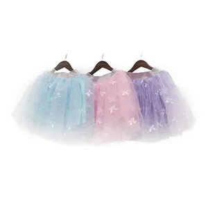 Sweet baby kid colorful waistband skirt beauty puffy tulle short skirts little girls butterfly mesh skirt
