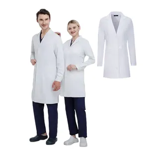 Benutzer definierte LOGO Langarm Krankenhaus Medical Lab Mäntel Uniform Polyester Baumwolle Chirurgische Ärzte Krankens ch wester Arbeit tragen weißen Labor kittel
