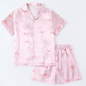 KOEMCY Satijnen pyjama set paar bijpassende pyjama button down nachtkleding korte mouw nachtkleding 2 stuks loungewear met shorts ijs zijde nachtkleding voor vrouwen en mannen, Zwart-vrouwen, XL