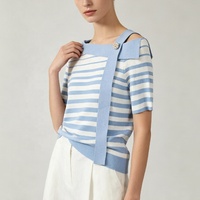 T-shirt en tricot élégant pour femmes de bureau Tyan, col épaules dénudées, détail épingle en cristal, rayé et couleur unie, tee-shirt d'été en tricot