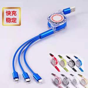 Multi Functional <b>3</b> In 1 Nylon Charging <b>Cable</b> Data <b>Cable</b> Retractable With <b>USB</b> Type C Micro <b>Usb</b> And Lightning Connectors - Product Image 4