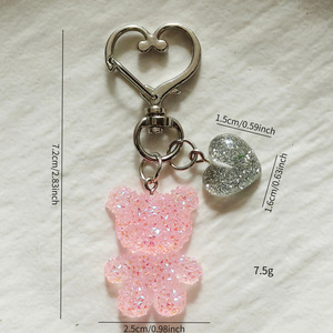 Portachiavi in resina con strass, ciondolo <span class=keywords><strong>orsetto</strong></span>, piccolo <span class=keywords><strong>orsetto</strong></span> in plastica con cuore glitterato, ciondolo per borsa, accessori portachiavi - Product Image 4