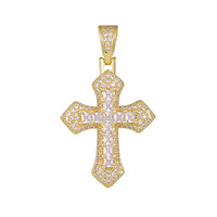 Collier pendentif croix plaqué or, design entièrement en cristal, style hip-hop, tendance Europe-Amérique, accessoire de mode polyvalent