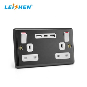 Kim loại CE ukca được liệt kê 2 USB-A + Type-C anh tiêu chuẩn đôi Switched tường ổ cắm đôi ổ cắm điện tường ổ cắm - Product Image 4
