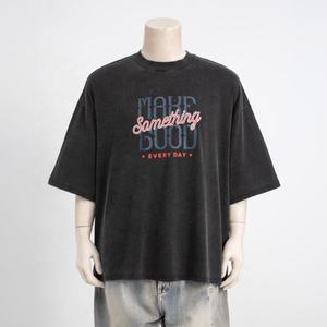 Camisetas de algodón 100 para hombre, camiseta de gran tamaño lisa de peso pesado de alta calidad, camiseta Vintage lavada personalizada - Product Image 1