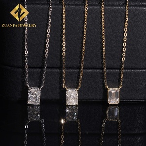 Collier pendentif solitaire taille émeraude en or massif 10 carats avec diamant de laboratoire certifié NGIC, serti clos, pour femme - Product Image 2