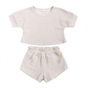 Conjuntos de Ropa de Verano para Niños Waffle Kids, Conjuntos de Dos Piezas para Niños Pequeños, Conjuntos de Ropa Personalizados para Niños, Conjuntos Cortos Lisos - Product Image 5