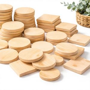 ฐานงานฝีมือไม้สนดิบ ไม่ผ่านการตกแต่ง รูปทรงกลมและสี่เหลี่ยม แผ่นไม้ธรรมชาติสำหรับงานเพ้นท์ DIY และขายส่ง - Product Image 1