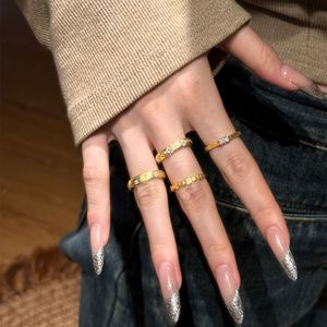 Dylam <b>Dainty</b> Fine Fashion Design Sterling Silver Rhodium 18K Gold Plated Brushed Frosted Surface 5A Zirconia Women Wear <b>Rings</b> - Product Image 2