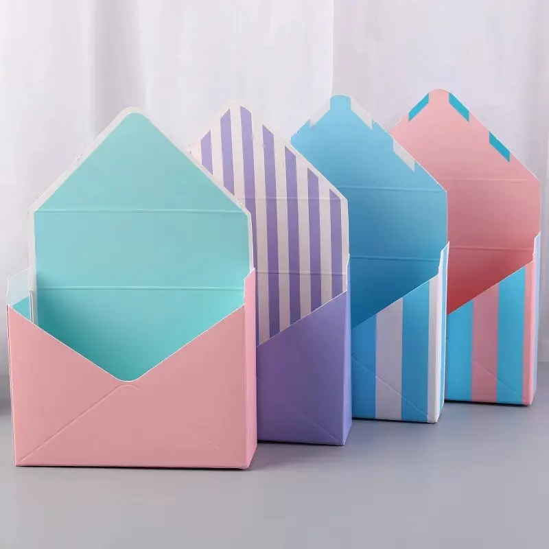 Luxury Eco-friendly Customize Printing Foldable Oem Envelope Shape Flower Containers Kraft Paper Boxes For Gift Packaging