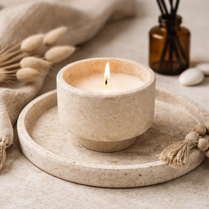 Portavelas Redondo de Travertino Beige NANWEI, Recipiente para Velas de Té de Piedra Natural Porosa, para Mesa de Comedor, Decoración del Hogar - Product Image 4