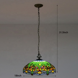 LongHuiJing Multicoloured Scarlet Tiffany-Style Stained Glass LED 3 <b>Light</b> Dragonfly Hanging Pendant Lamp 18" Shade 360 Beam - Product Image 2