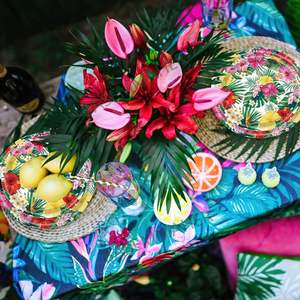 Hawaiian Party Supplies <b>Disposable</b> 12.5 X 10.5 Inch Oval Paper <b>Plates</b> for Luau Decorations - Product Image 2