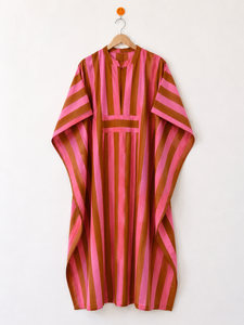 Handmade Striped Cotton <b>Kaftan</b> Indian Block Print Floor-Length A-Line Breathable Women's <b>Beach</b> Coverup Dress - Product Image 4