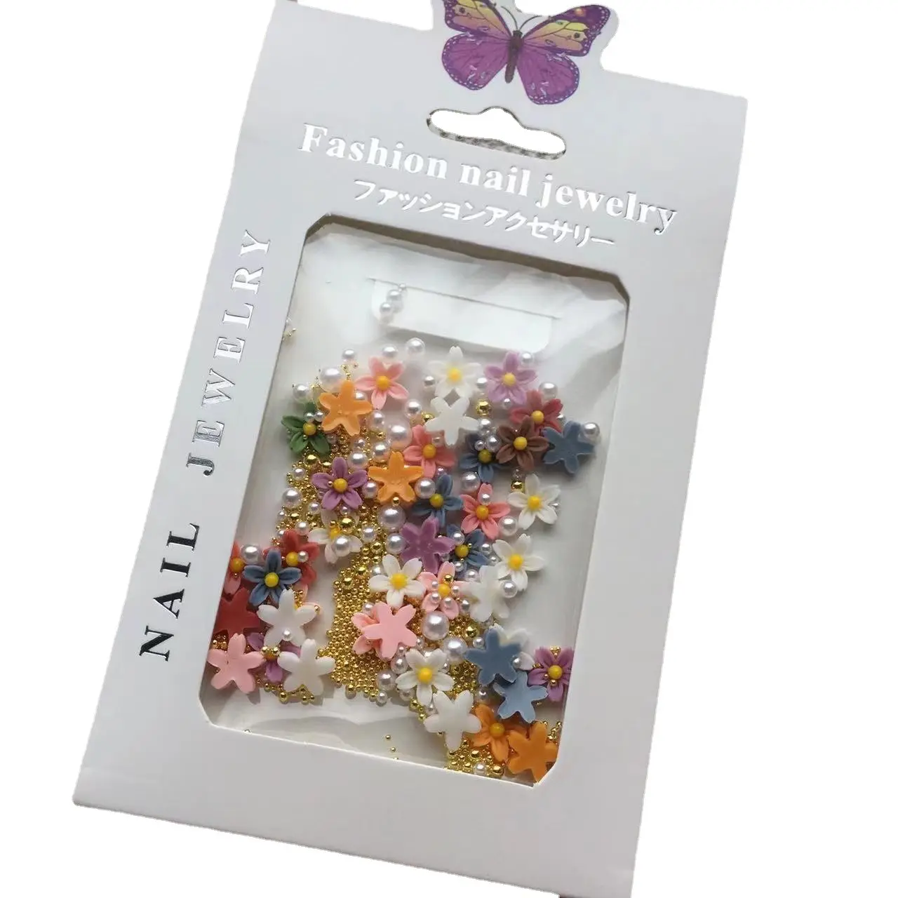 Flores acrílicas rosas populares para decoración de uñas, suministros de decoración, cuentas de oro de tamaño variado, 3D perlas de diseño, accesorios para uñas Kawaii
