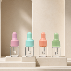 Mini Botella de Vidrio Transparente con Gotero y Tapa Color Pastel para Muestras de Cosméticos - Product Image 3