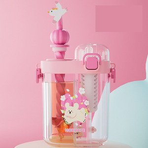 Gourde Enfant 600ml Anti-fuite en Plastique Sans BPA, Bouteille d'Eau Réutilisable 2-en-1 avec Paille pour Enfants et Écoliers - Product Image 2