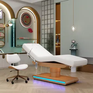 Cama de extensão de cílios de beleza facial luxuosa, mesa de massagem elétrica com 4 motores, branca e rosa para salão de beleza, spa de luxo