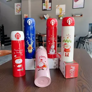 Christmas design series 304 stainless steel vacuum bottle with bounce lid for direct drinking water bottle thermos