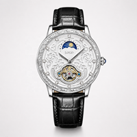 Reloj Mecánico de Lujo con Tourbillon, Puntero de Aleación de 41 mm, Correa de Cuero Genuino, Resistencia al Agua de 30 m, Fase Lunar, Alta Gama para Negocios